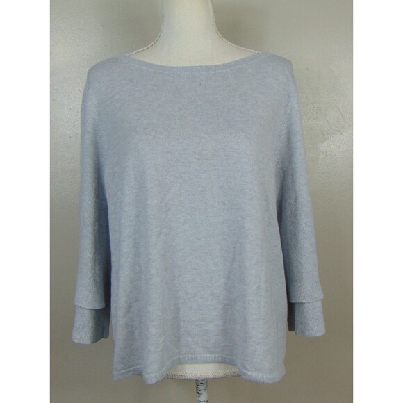 Garnet Hill Sweaters - Garnet Hill Sweater Size Large Gray Fine Merino Wool Blend Knit Bell Sleeve